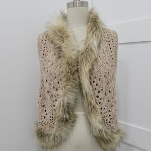 INC Faux Fur Wool Blend Crocheted Vest Boho Artsy Size XL